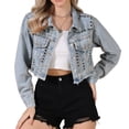 thumbnail image 1 of DARING DIVA Women's Rocker Party Rhinestones Denim Jacket S Light Blue, 1 of 6