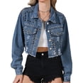 thumbnail image 1 of DARING DIVA Women's Rocker Party Rhinestones Denim Jacket XL Blue, 1 of 6
