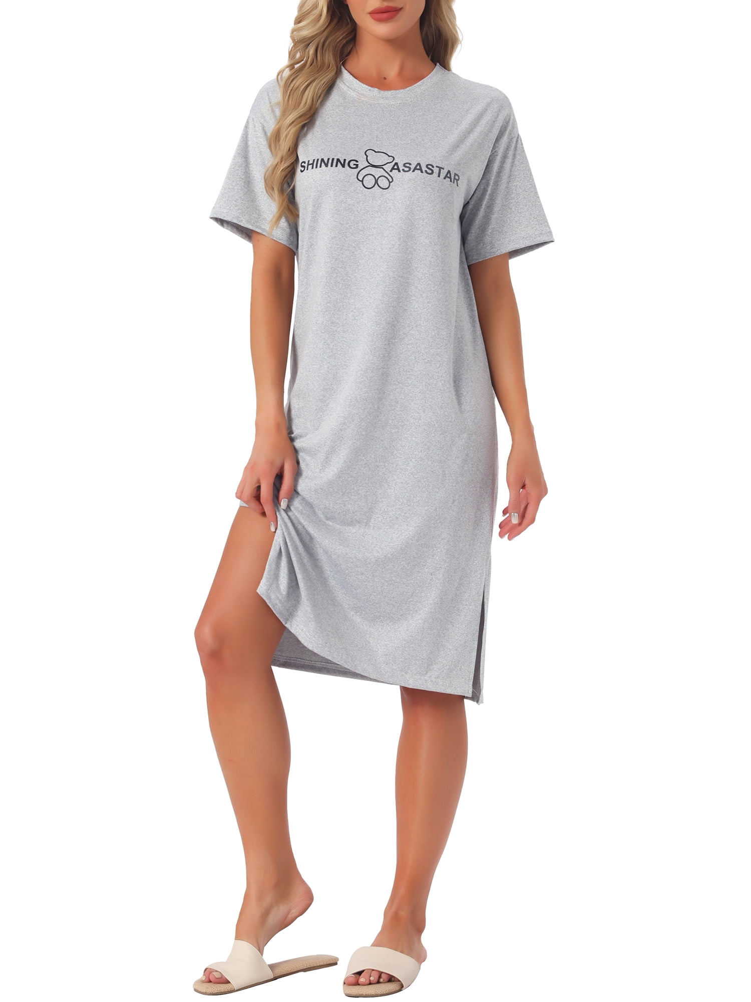 DARING DIVA Women's Rolled Cuffs Side Slit Soft Sleepwear L Grey