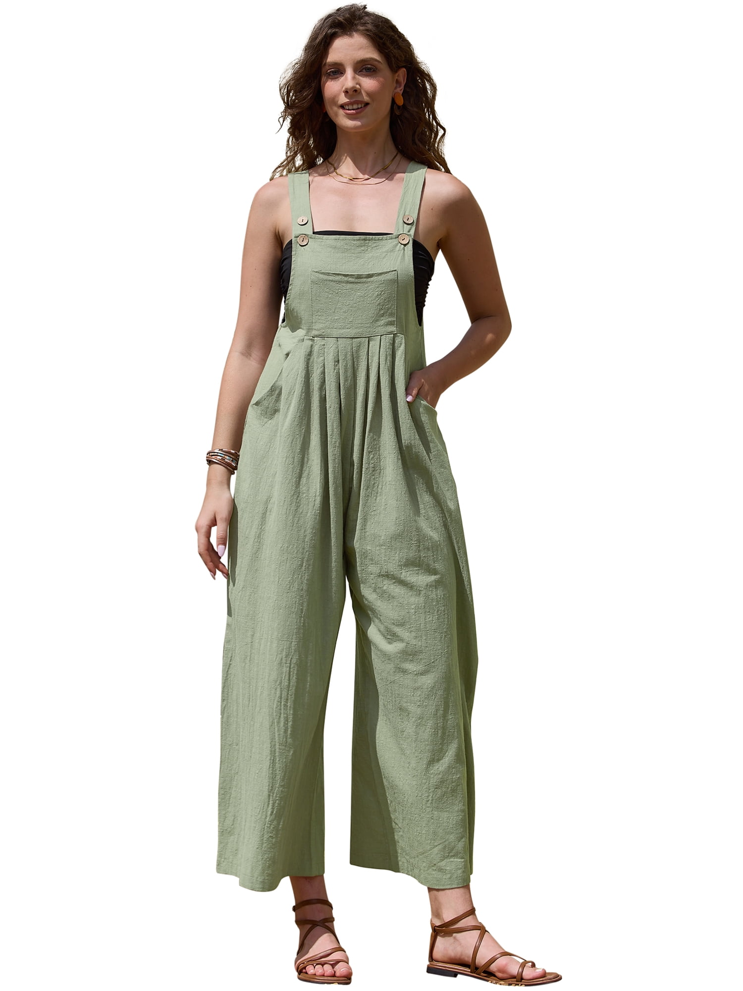 DARING DIVA Women's Rompers Jumpsuits Straps Sleeveless Overalls L Army Green
