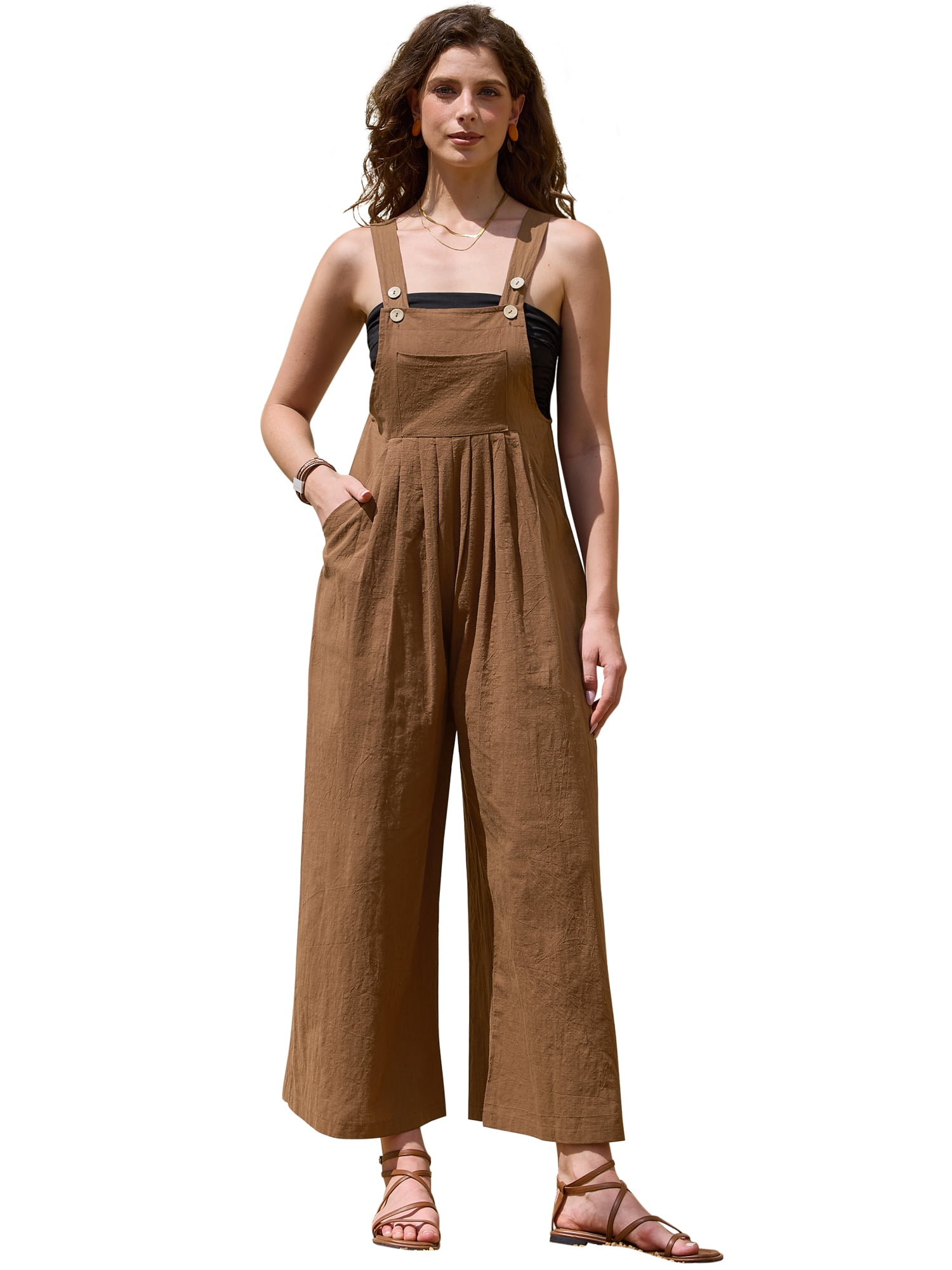 DARING DIVA Women's Rompers Jumpsuits Straps Sleeveless Overalls L Brown