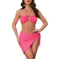thumbnail image 1 of DARING DIVA Women's Rope Circle Halter Ribbed Bikini Set X-Small Rose Red, 1 of 6