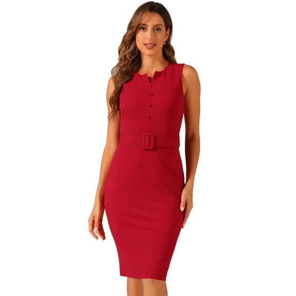 DARING DIVA Women's Round Neck Bodycon Sheath Sleeveless Work Dresses XS Red