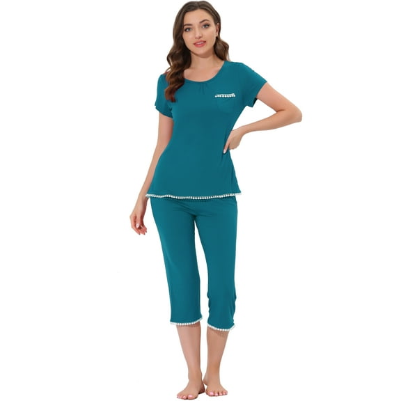 DARING DIVA Women's Round Neck Casual Pajama Sets M Peacoke Green