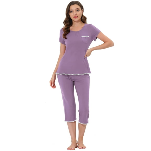 DARING DIVA Women's Round Neck Casual Pajama Sets XS Purple