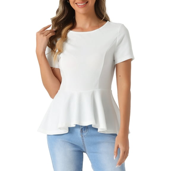 DARING DIVA Women's Round Neck Elegant Peplum Tops L White