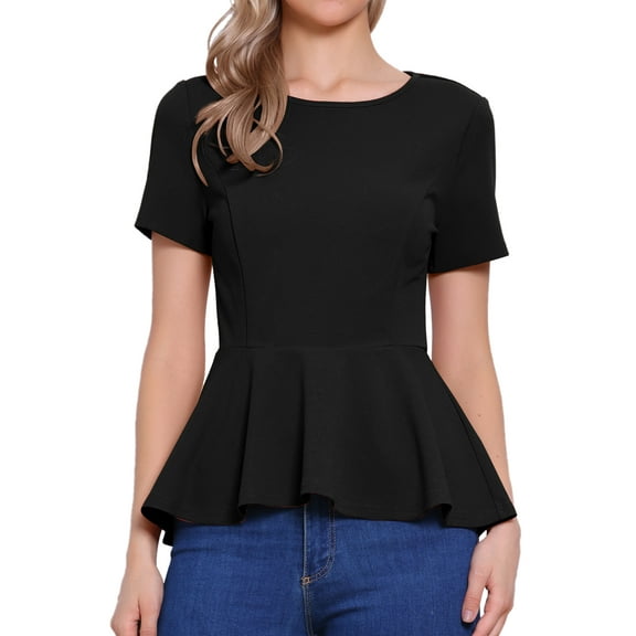DARING DIVA Women's Round Neck Elegant Peplum Tops M Black