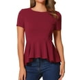 thumbnail image 1 of DARING DIVA Women's Round Neck Elegant Peplum Tops M Dark Red, 1 of 6