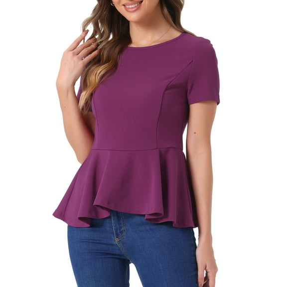 DARING DIVA Women's Round Neck Elegant Peplum Tops S Purple