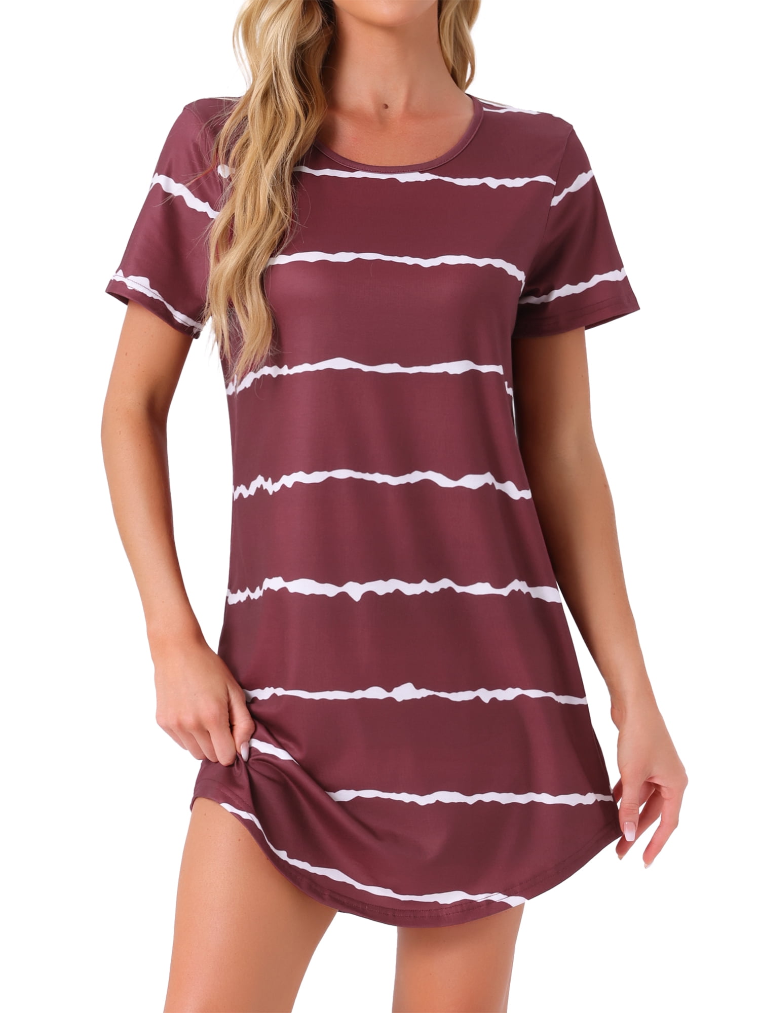 DARING DIVA Women's Round Neck Striped Short Sleeve Sleepshirt Nightgown 3XL Red