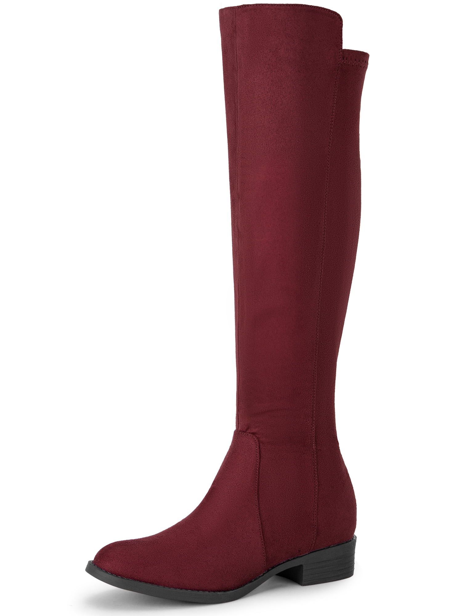 DARING DIVA Women's Round Toe Chunky Heels Knee High Boots Burgundy 10