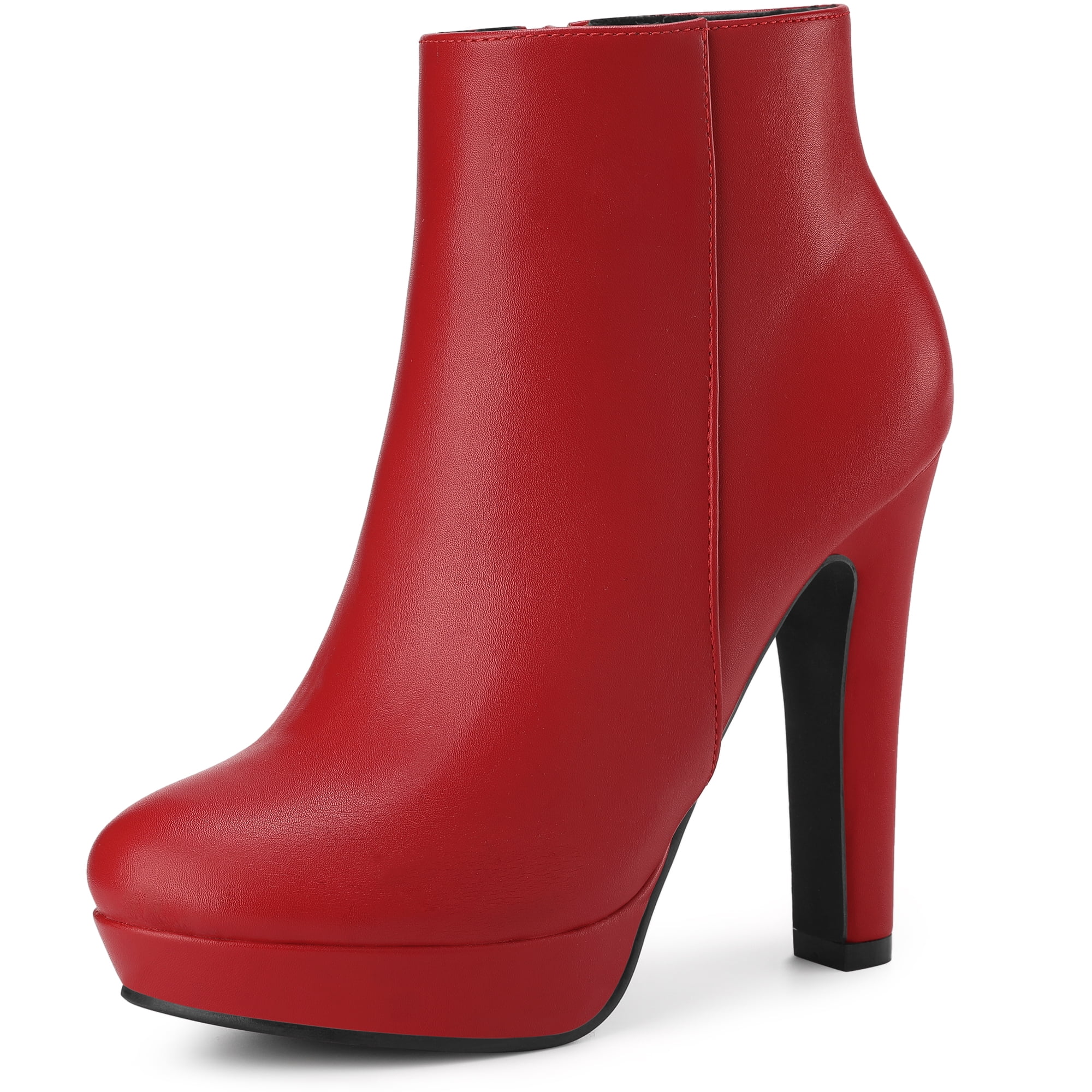DARING DIVA Women's Round Toe Chunky High Heels Ankle Boots Red US 7