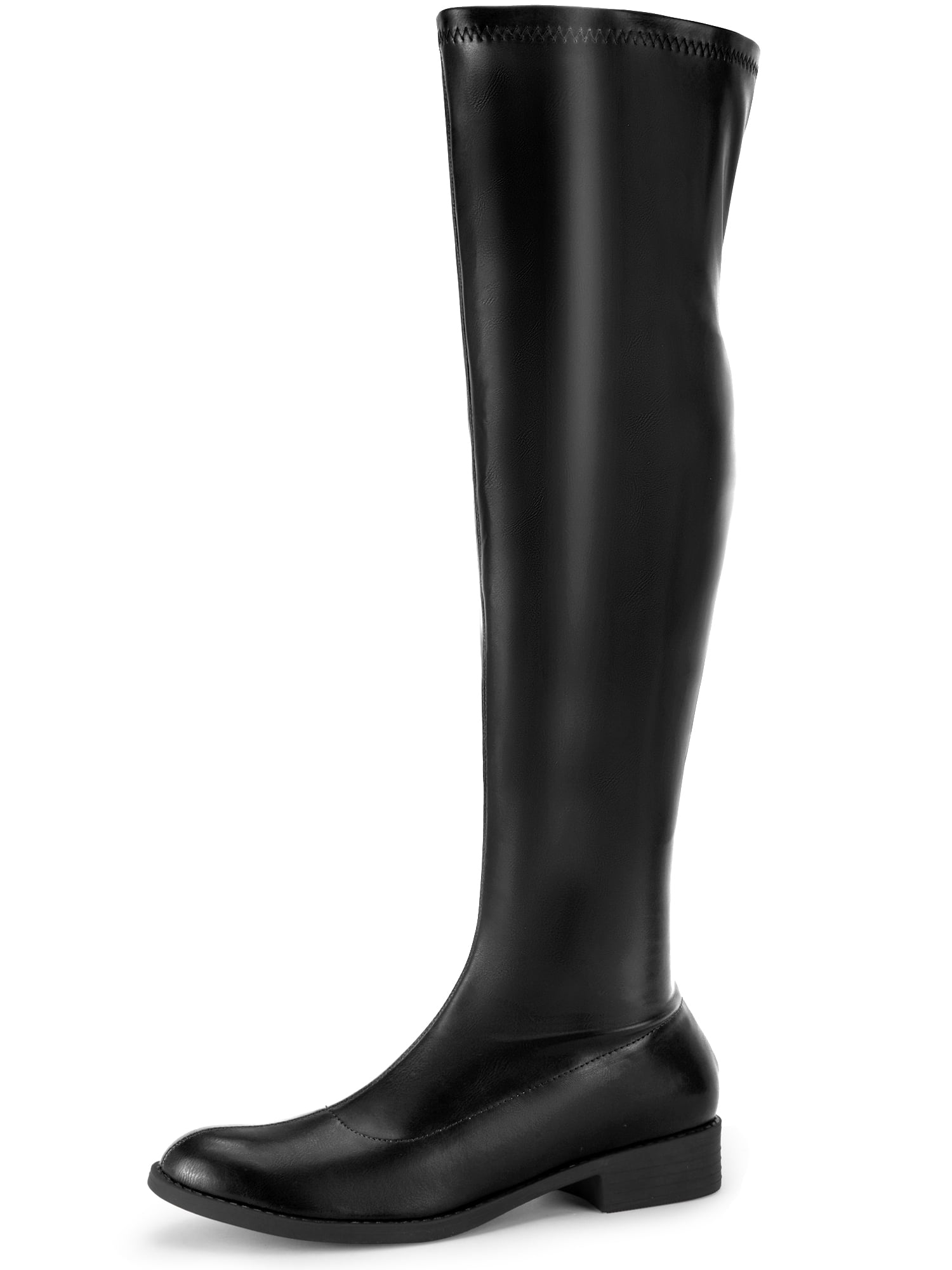 DARING DIVA Women's Round Toe Low Block Heel Over the Knee High Boots Black 7