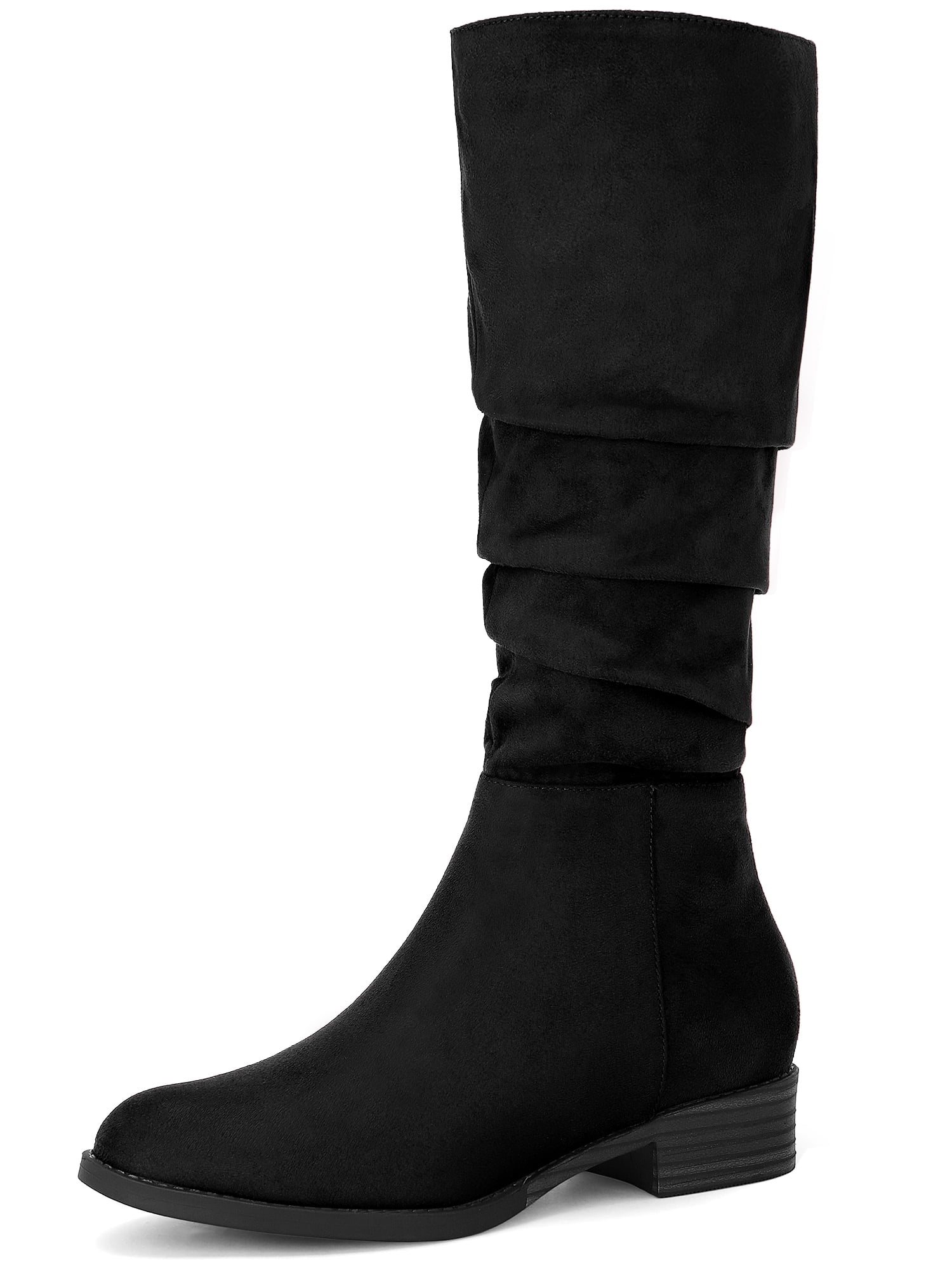 DARING DIVA Women's Round Toe Slouches Block Heels Knee High Boots Black 6
