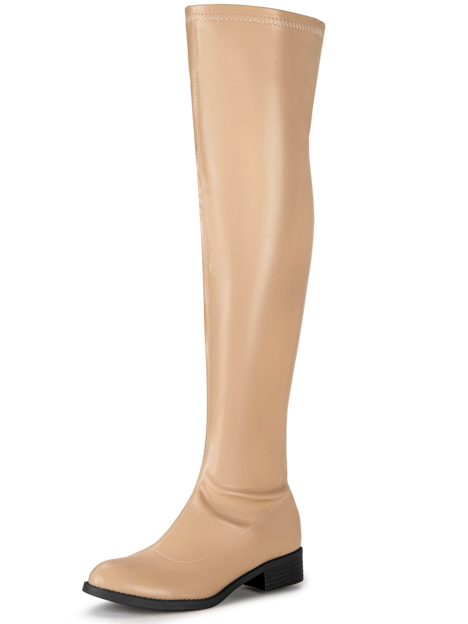 DARING DIVA Women's Round Toe Zip Closure Block Heels Over Knee High Boots Nude 10