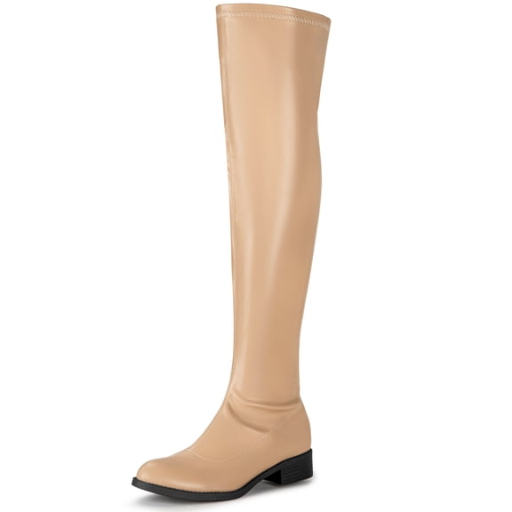 DARING DIVA Women's Round Toe Zip Closure Block Heels Over Knee High Boots Nude 9