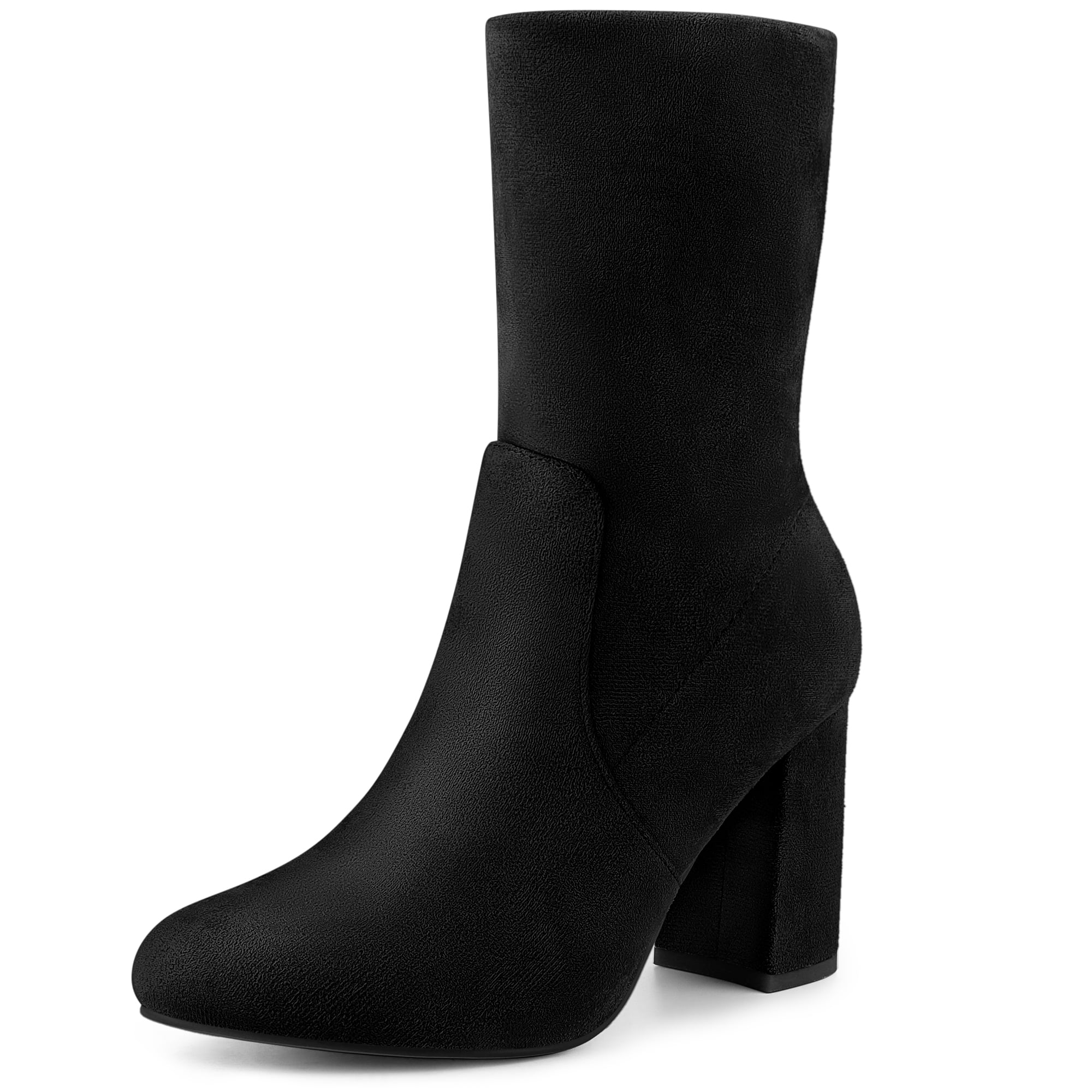 DARING DIVA Women's Rounded Toe Block Heeled Foldable Mid-Calf Boots Black US 7