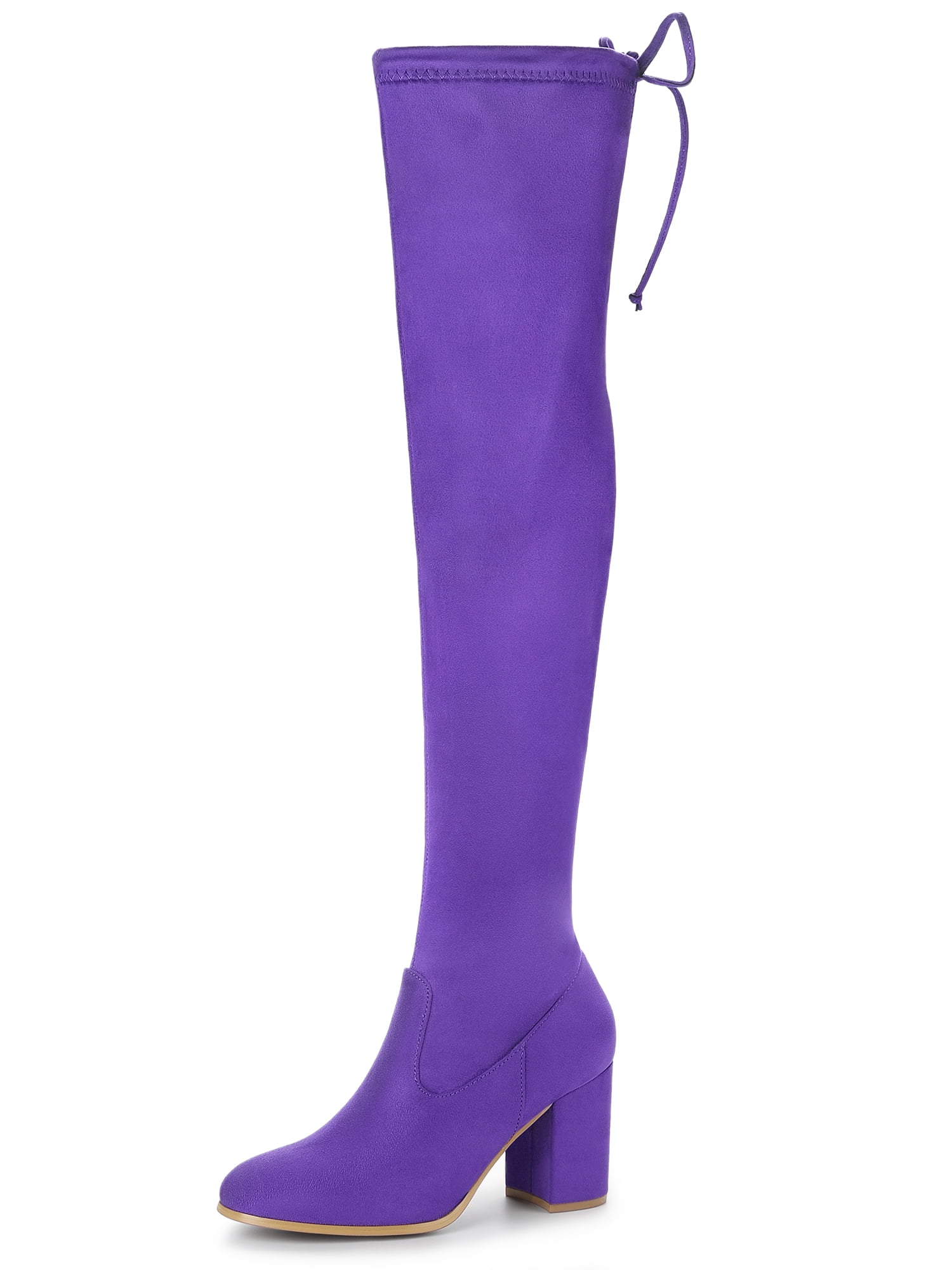 DARING DIVA Women's Rounded Toe Chunky Heel Over The Knee High Boots Purple 8.5
