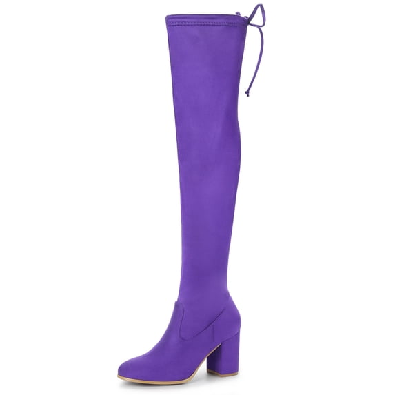 DARING DIVA Women's Rounded Toe Chunky Heel Over The Knee High Boots Purple 8.5