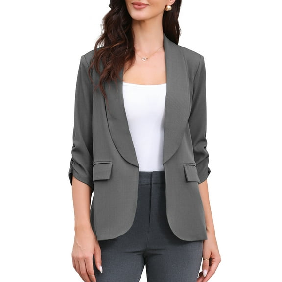 DARING DIVA Women's Ruched 3/4 Sleeve Shawl Collar Dressy Suit Jacket L Dark Gray