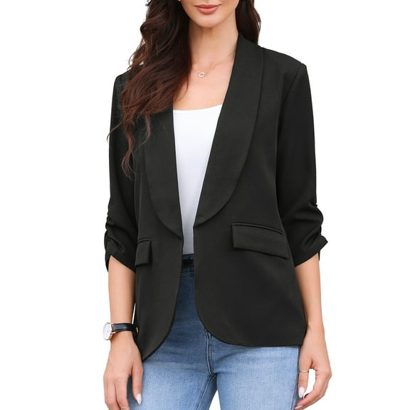 DARING DIVA Women's Ruched 3/4 Sleeve Shawl Collar Dressy Suit Jacket XS Black