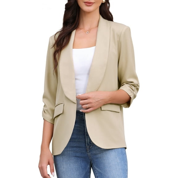 DARING DIVA Women's Ruched 3/4 Sleeve Shawl Collar Dressy Suit Jacket XS Khaki