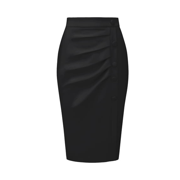 DARING DIVA Women's Ruched Bodycon Midi Pencil Skirt S Black