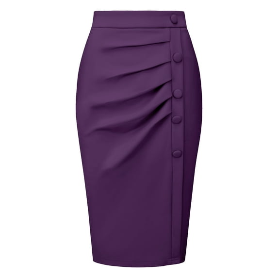DARING DIVA Women's Ruched Bodycon Midi Pencil Skirt XL Purple