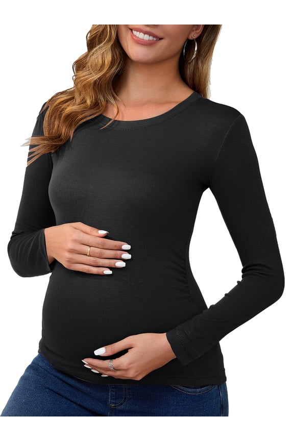 Women's Ruched Long Sleeve Maternity Blouses L Black