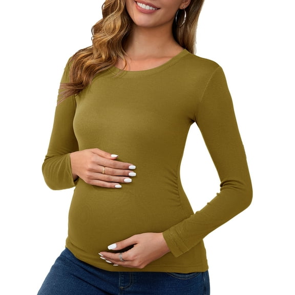 DARING DIVA Women's Ruched Long Sleeve Maternity Blouses XL Ginger Yellow