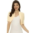 thumbnail image 1 of DARING DIVA Women's Ruched Short Sleeve Shrugs Bolero Cropped Cardigan S Apricot, 1 of 6