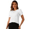 thumbnail image 1 of DARING DIVA Women's Ruched Sleeve Blouse Pleated Front Round Neck Tops XS White, 1 of 6