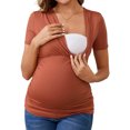 thumbnail image 1 of DARING DIVA Women's Ruched Wrap V Neck Maternity Blouse XL Reddish Brown, 1 of 7