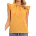 thumbnail image 1 of DARING DIVA Women's Ruffle Crew Neck Layer Cap Sleeve Blouses XS Yellow, 1 of 6