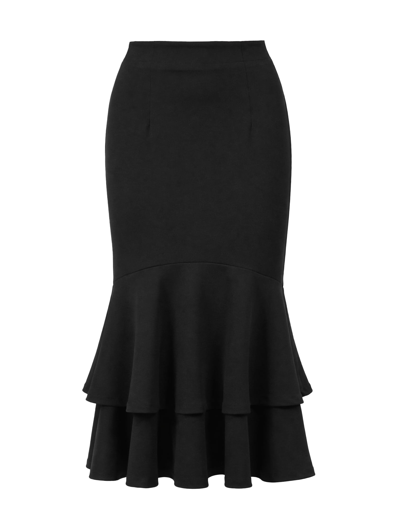 DARING DIVA Women's Ruffle Fishtail Skirt High Waist Bodycon Skirts M Black