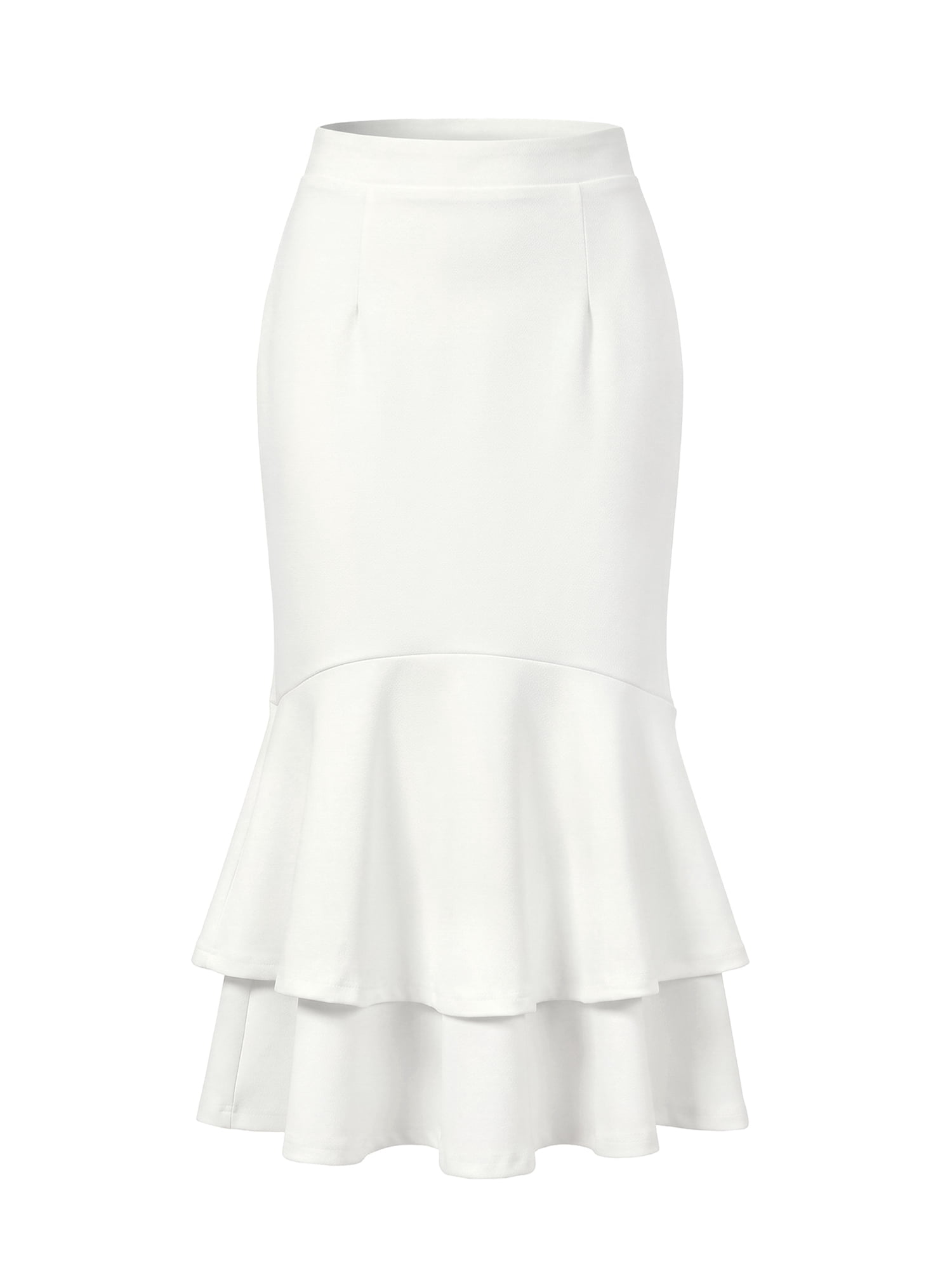 DARING DIVA Women's Ruffle Fishtail Skirt High Waist Bodycon Skirts M White