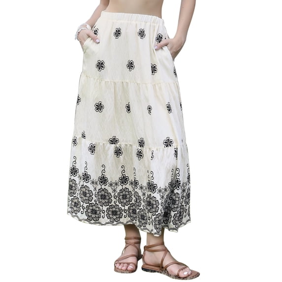 DARING DIVA Women's Ruffle Hem A Line Flared Long Skirts X-Small White