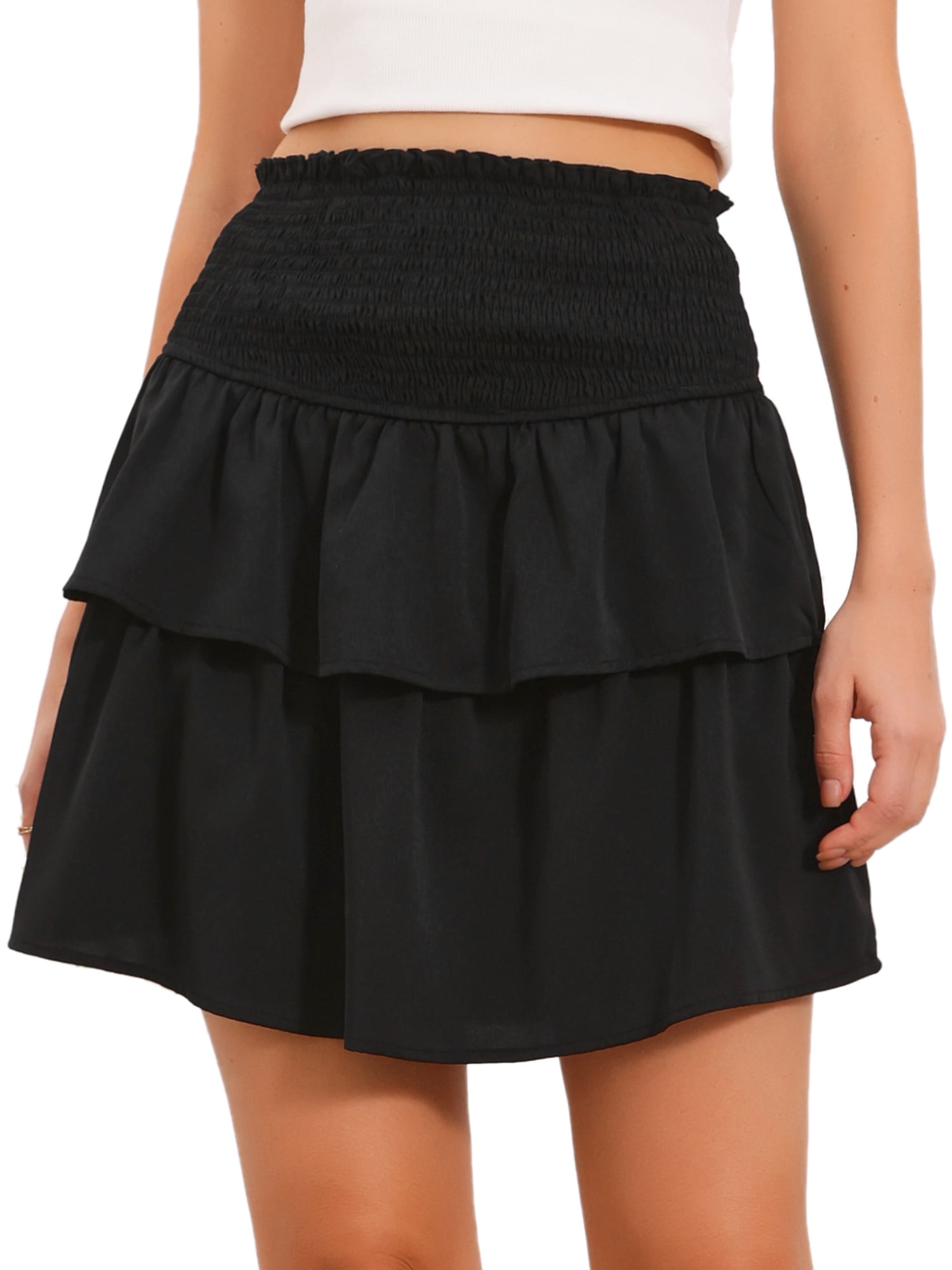 DARING DIVA Women's Ruffle Layered Flowy Summer X-Small Black