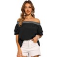thumbnail image 1 of DARING DIVA Women's Ruffle Off Shoulder Short Sleeve Smocked Boho Blouse S Black, 1 of 6