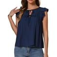 thumbnail image 1 of DARING DIVA Women's Ruffle Short Sleeve Front Casual Blouses XS Dark Blue, 1 of 6