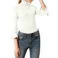 thumbnail image 1 of DARING DIVA Women's Ruffle Sleeves Pullover Knit Turtleneck Sweater M White, 1 of 6