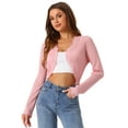 thumbnail image 1 of DARING DIVA Women's Ruffle Trim Long Sleeve Shrug Knit Open Front Cardigan M Pink, 1 of 5