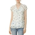 thumbnail image 1 of DARING DIVA Women's Ruffle V Neck Cap Sleeve Chiffon Floral Blouse Top XL White Purple, 1 of 7