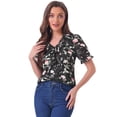 thumbnail image 1 of DARING DIVA Women's Ruffle V Neck Puff Blouse Top S Black Red, 1 of 6