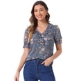 thumbnail image 1 of DARING DIVA Women's Ruffle V Neck Puff Blouse Top XS Grey Blue, 1 of 6