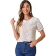 thumbnail image 1 of DARING DIVA Women's Ruffled Bubble Short Sleeve Floral Blouse L White, 1 of 6