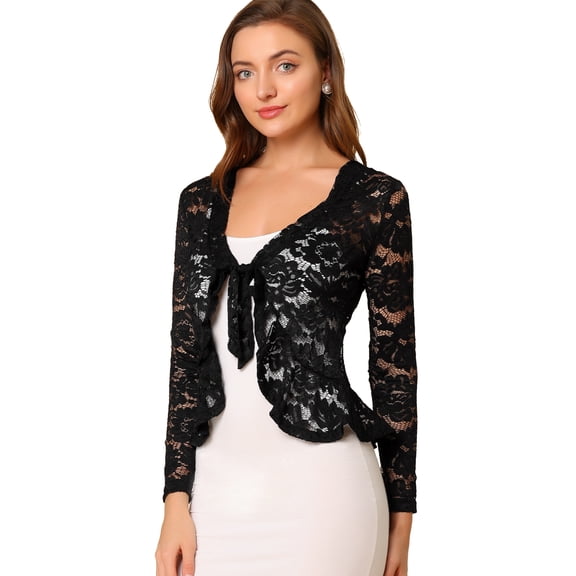 DARING DIVA Women's Ruffled Hem Floral Lace Crop Shrug Cardigan 3X-Large Black
