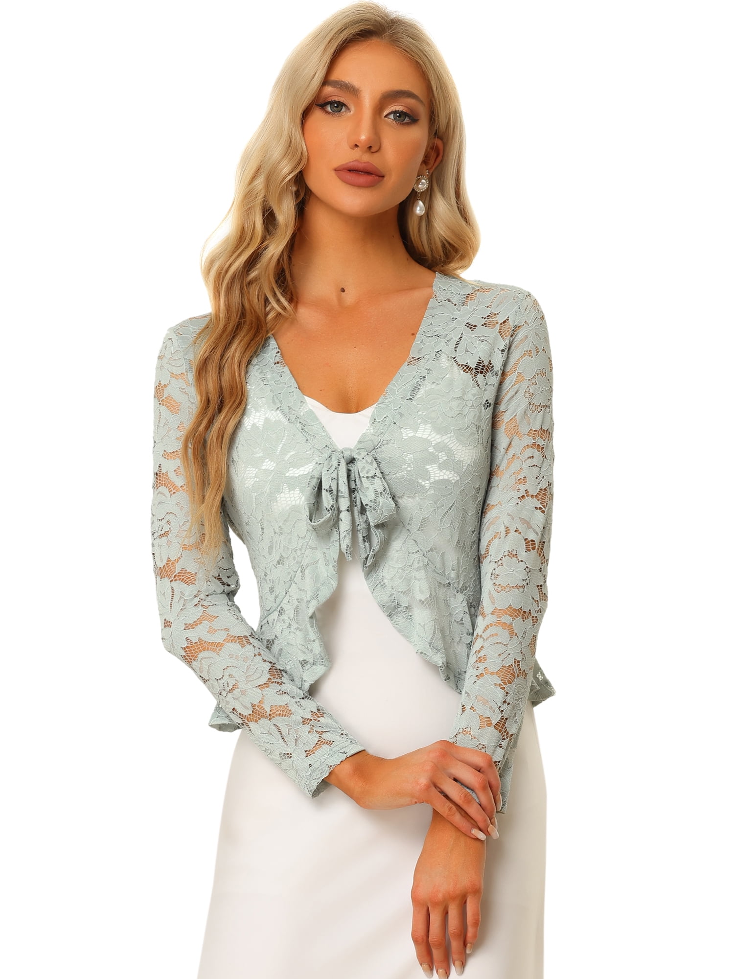 DARING DIVA Women's Ruffled Hem Floral Lace Crop Shrug Cardigan 3X-Large Grey