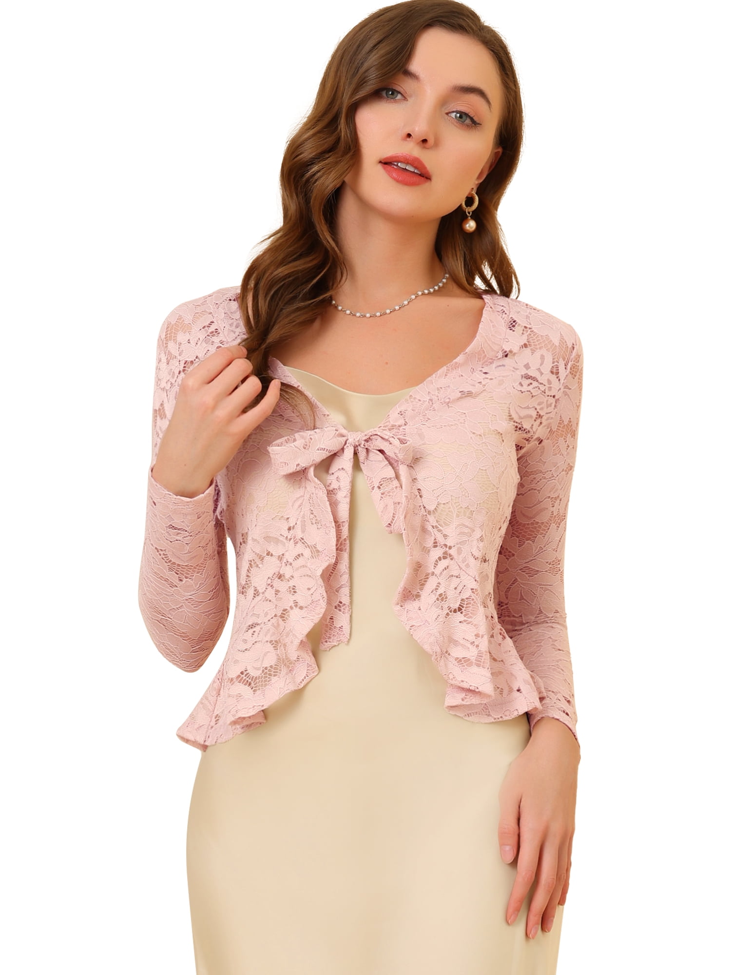 DARING DIVA Women's Ruffled Hem Floral Lace Crop Shrug Cardigan 3X-Large Pink