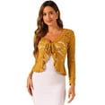 thumbnail image 1 of DARING DIVA Women's Ruffled Hem Floral Lace Crop Shrug Cardigan M Yellow, 1 of 6